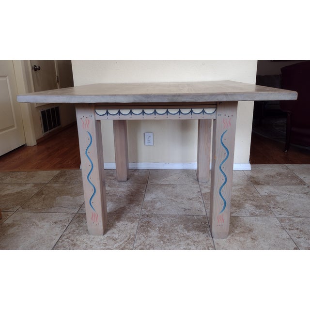 Late 20th Century Ernest Thompson Southwest Dining Table & 4 Chairs – Hand-Painted Solid Wood Set For Sale - Image 4 of 12