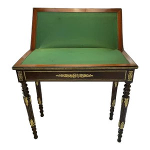 Late 19th Century French Louis XVI Style Mahogany Game Table With Brass Ormolu and Felt Top
