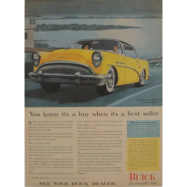Vintage Matted 1950s American Buick Car Ad For Sale