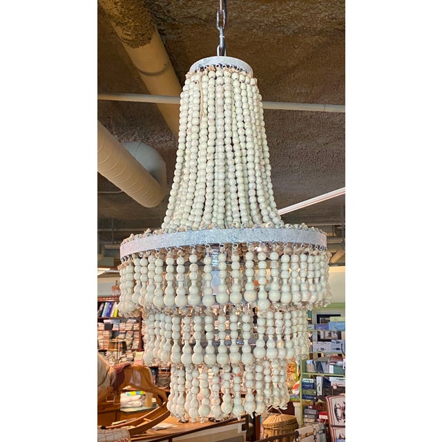 Cream Gray Cream Wooden Beaded Chandelier For Sale - Image 8 of 9