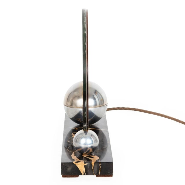 Early 20th Century Art Deco Chrome, Marble, Glass “Fish” Lumiere Table Light Lamp Ca. 1930s For Sale - Image 5 of 12