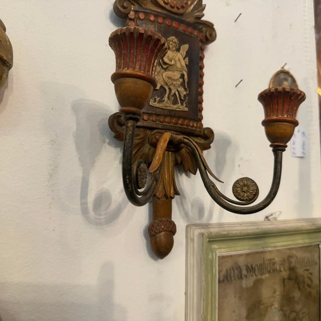 Brown 1950s Neo Classic Style Lacquered Wood Florentine Wall Sconces - Set of 2 For Sale - Image 8 of 13