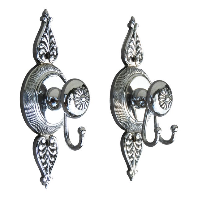 Neoclassical French Chrome Vanity Hook Set, 1970s, Set of 2 For Sale