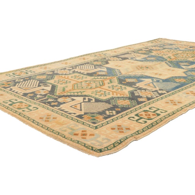 53702 Vintage Turkish Oushak Rug, 04'04 x 07'03. Sophisticated nomad meets masculine prep in this hand knotted wool...