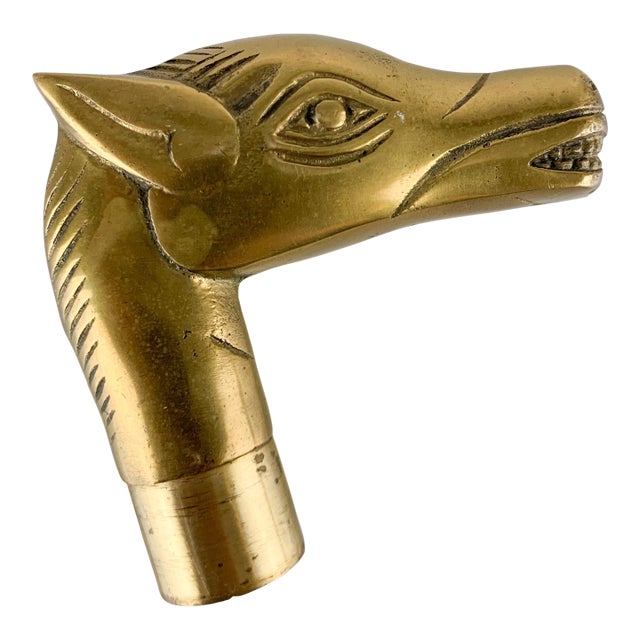 Vintage Horse Head Walking Stick Cane Handle Figural Brass Animal Sculptural For Sale