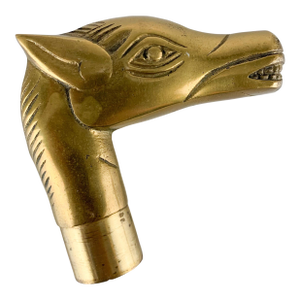Vintage Horse Head Walking Stick Cane Handle Figural Brass Animal Sculptural