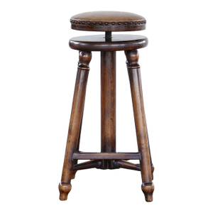 Matthew Izzo Home Public House Recycled Birch Wood Bar Stool With Ochre Leather Seat and Nailheads