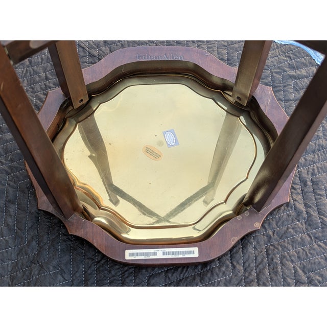 Vintage Ethan Allen Regency-Style Drinks Table With Brass Tray and Mahogany Finish For Sale - Image 9 of 11