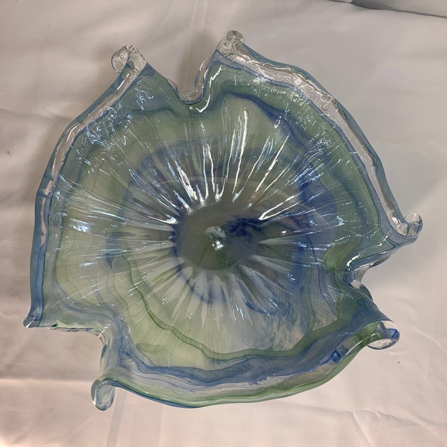 1960s Blue and Green Vintage Murano Art Glass Centerpiece Bowl For Sale - Image 5 of 9