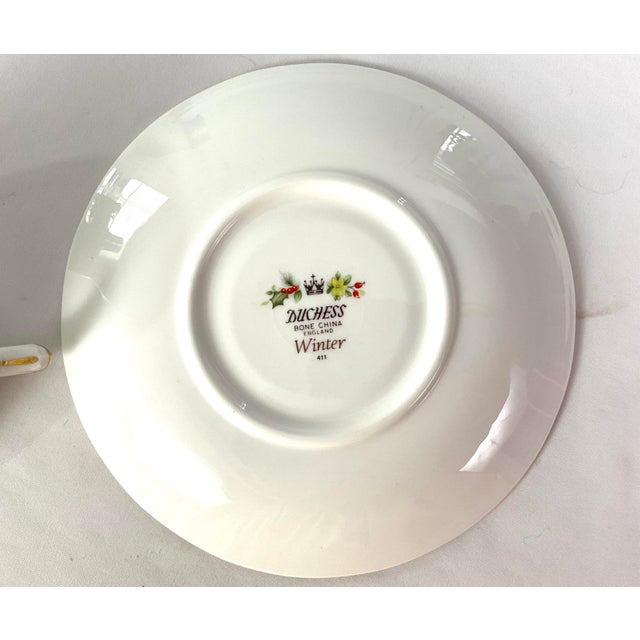 Early 20th Century Duchess-“Winter”-English Bone, China, Teacup and Saucer For Sale - Image 4 of 6