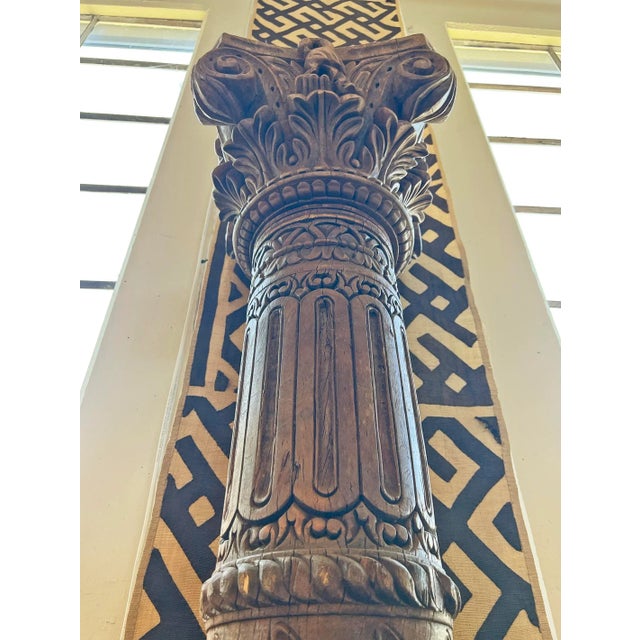 Vintage teak wood hand carved column. Each will have variations in exact wood tones, grain, handmade differences, and...