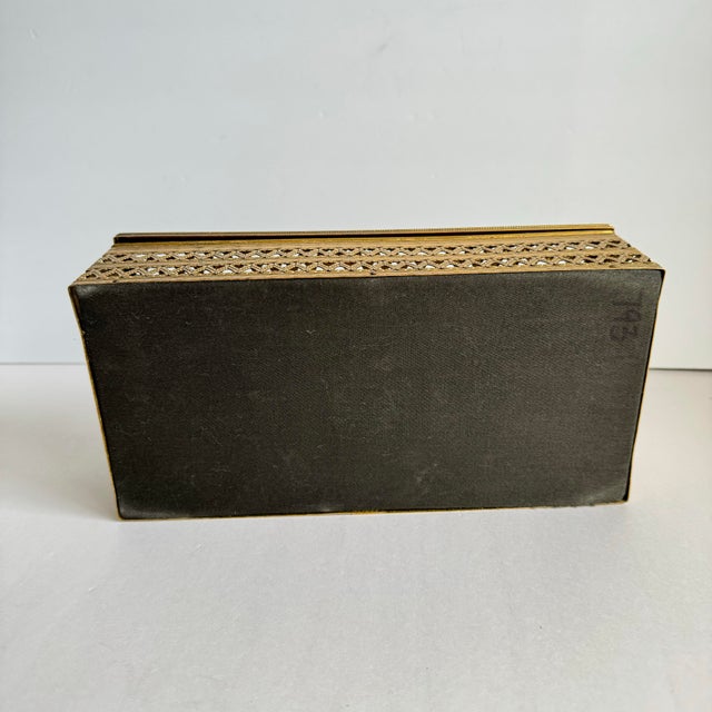 Vintage Brass Tissue Box Holder Pierced Filigree Gold Tone Kleenex Box Cover For Sale - Image 9 of 11