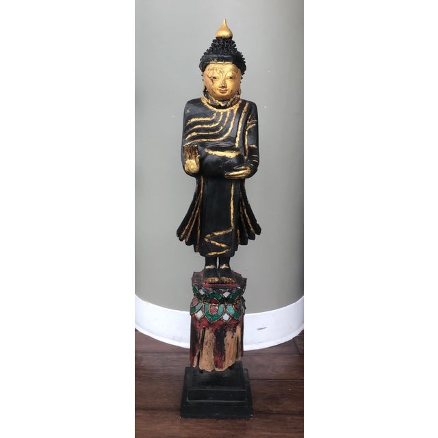 Set of Six Antique Southeast Asian Lacquered Wood Buddhist Temple Figures For Sale - Image 10 of 13