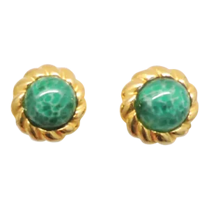Vintage Signed Mimi Di N Round Speckled Faux-Jade Clip Earrings