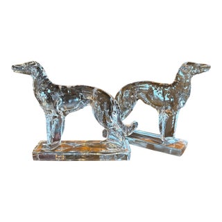 1950s Cast Crystal Glass Afghan Dog Bookends- Set of 2 For Sale