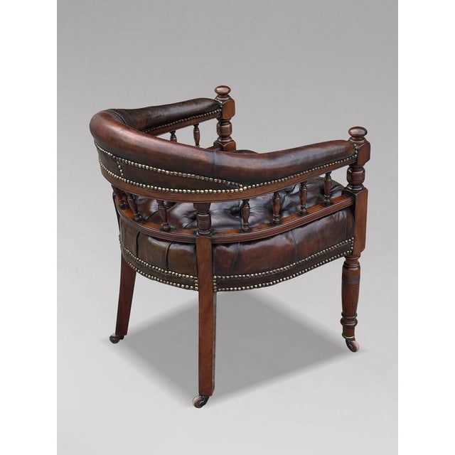 Brown Leather and Mahogany Captain's Desk Armchair, 1860 For Sale - Image 4 of 11