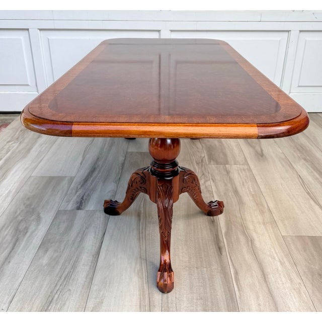 English Georgian Revival Burl Veneer Coffee Table With Double Pedestal Base For Sale In Los Angeles - Image 6 of 18