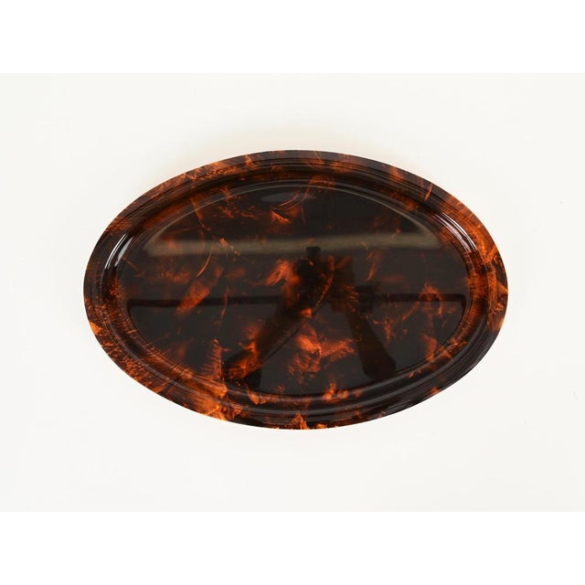 Mid-Century Oval Serving Tray in Tortoiseshell Acrylic Glass from Dior, Italy, 1970s For Sale - Image 3 of 13