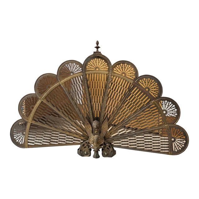 Art Nouveau 19th Century Fireplace Brass Screen For Sale