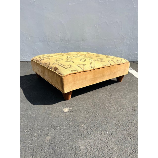 Brown African Kuba Cloth Vintage Ottoman (Vintage) For Sale - Image 8 of 8