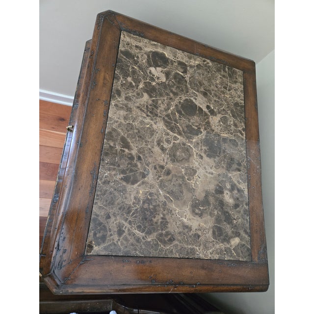 French Marge Carson Verona Marble Top Carved Nightstand With Drawers For Sale - Image 3 of 11