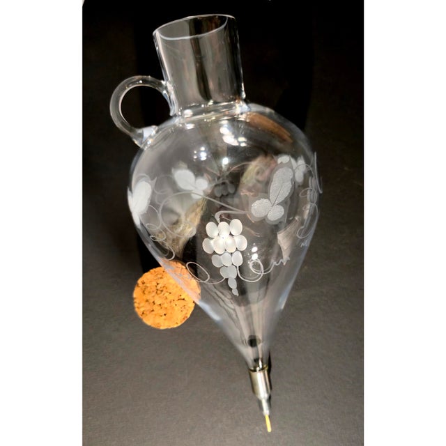 Black Mid 20th Century Austrian Hand-Blown Crystal Wine Aerator Decanter & Wrought Iron Stand – 23" For Sale - Image 8 of 12