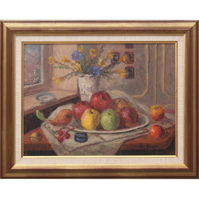 Christian Rhode, Still Life with Vase and Fruits, 1950s, Oil on Canvas, Framed For Sale - Image 7 of 13