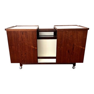 1960s Vintage Niels Erik Glasdam Jensen Teak Expandable Scandinavian Dry Bar Cart For Sale