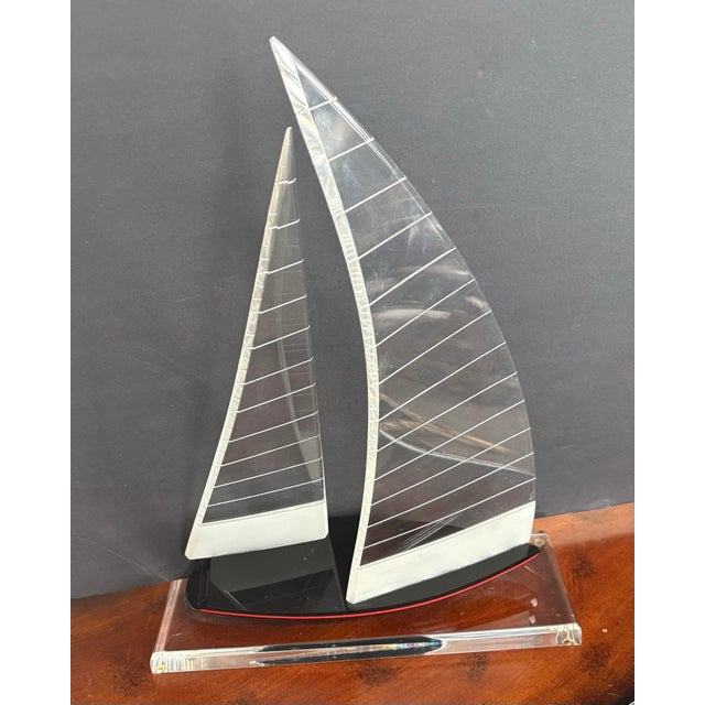 Nautical Vintage Nautical Art Lucite Schooner Yacht Sailboat, Unmarked For Sale - Image 3 of 9