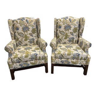 c.r. Laine Pair of Traditional Botanical Wingback Chairs, Original Upholstery, 2008 For Sale