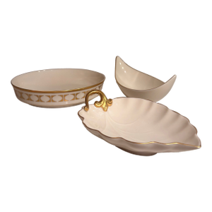 Hollywood Regency Lenox Ivory and Gold Catchall Curation-Set of 3