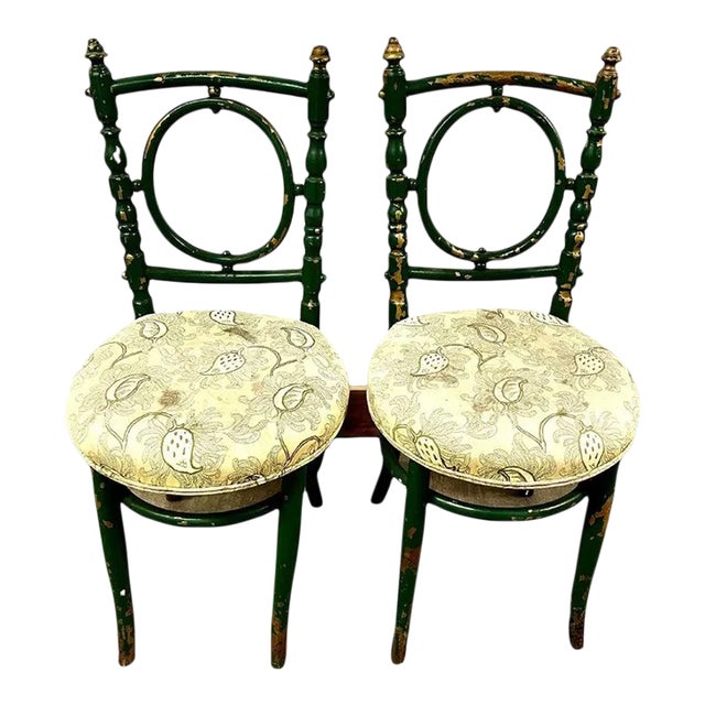 19th Century Green and Gold Bentwood Chairs with Heavy Patination - A Pair For Sale