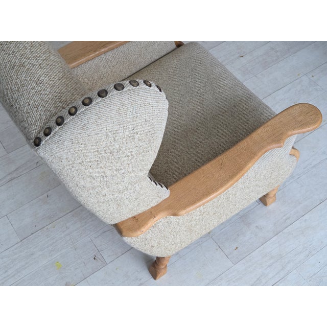 Danish Highback Armchair in Wool and Oak, 1970s For Sale - Image 10 of 18