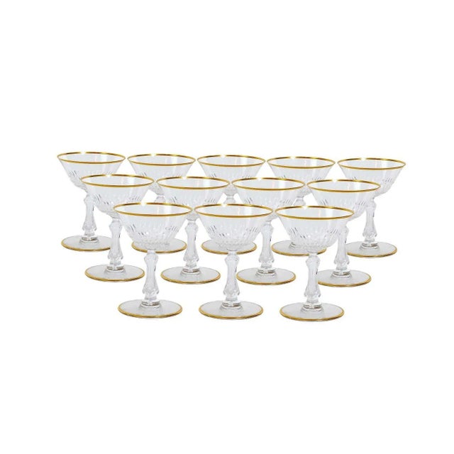 Richly hand cut and mouth blown with hand gilt gold trim top / base barware and tableware champagne coupe service for 12...
