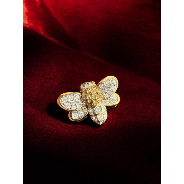 Vintage Diminutive Swarovski Brooch Bumblebee design. Gold outline filled in with pave crystals. Signed with Swarovski...