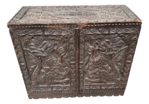 Antique Oriental Double Door Cabinet Rotating Doors With Carved Dragons