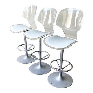 Mid Century Modern Lucite & Aluminum Tulip Bar Stools by Hill Manufacturing Co. - 3 Pieces For Sale