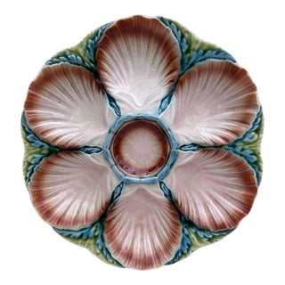 Majolica Oyster Plate Sarreguemines, Circa 1920 For Sale
