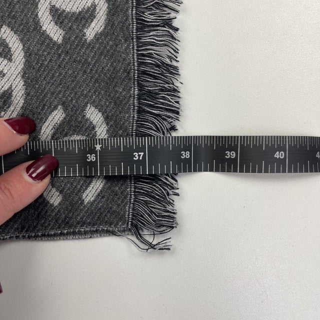 Gray Chanel Grey Printed 65% Cashmere 35% Silk Scarf For Sale - Image 8 of 9