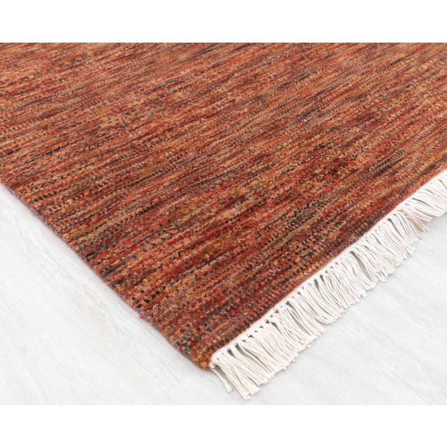 4' x 16' Savannah Hand Knotted Modern Red Rust Wool & Silk Rug For Sale - Image 10 of 18