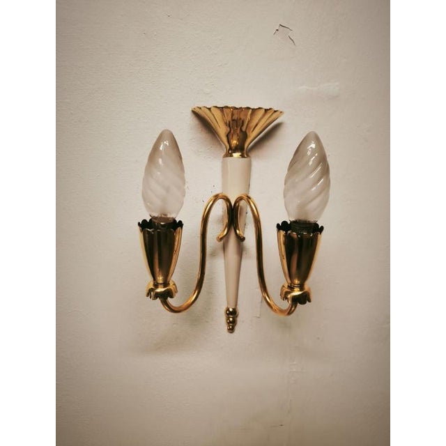 Brass Double-Light Wall Lamp, 1950s For Sale - Image 13 of 18