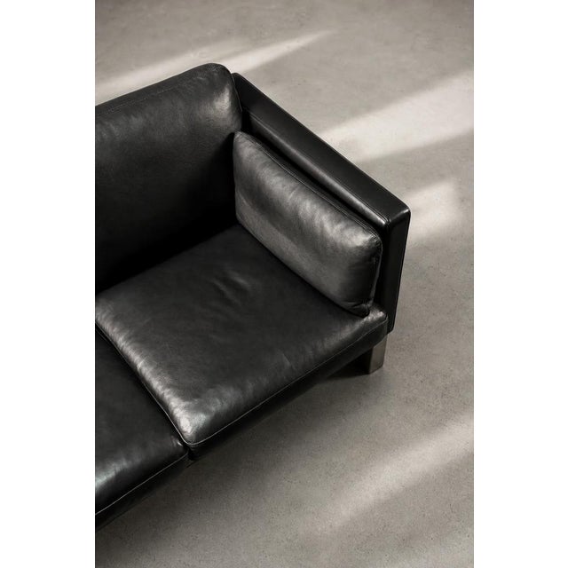 Mid-Century Danish Modern Two-Seater Black Leather Sofa, 1970s For Sale - Image 16 of 18