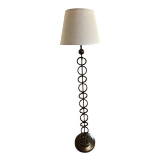 Rustic Hand-Forged Iron Floor Lamp W/ Offset Ring Design For Sale