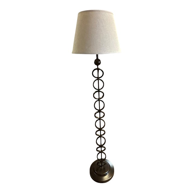 Rustic Hand-Forged Iron Floor Lamp W/ Offset Ring Design For Sale