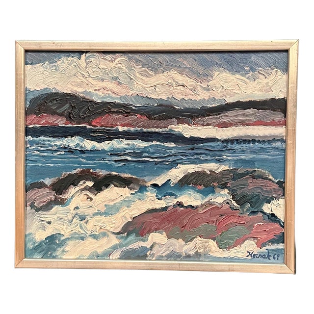 Allan Horsak, Coastal Landscape, 1969, Oil Painting on Canvas, Framed For Sale