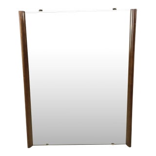 Mid Century Modern Tall Rectangular Wall Mirror With Unique Two Sided Walnut Frame and Beveled Edge For Sale