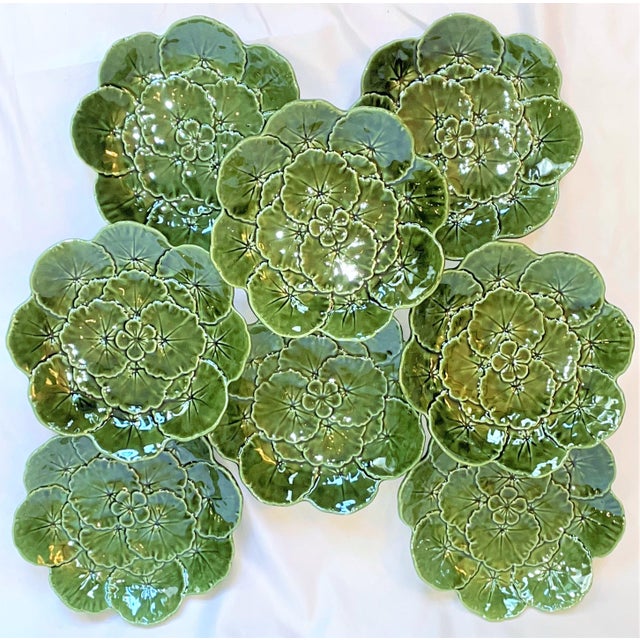 Shabby Chic Vintage Majolica Cabbage Ware Geranium Plates - Set of 8 For Sale - Image 3 of 10