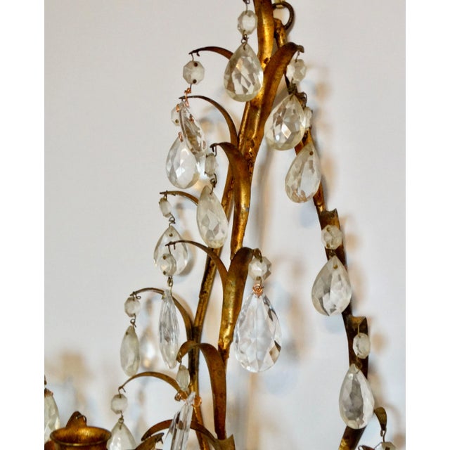 Italian Tole Gold Triple Arm Candle Wall Sconce With Crystals For Sale - Image 10 of 12