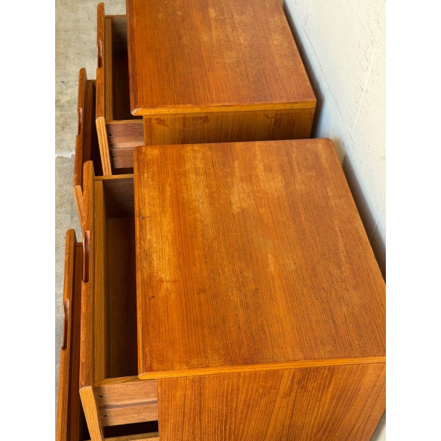 Teak Nightstands Set of 2 Bedside Tables Two Drawer Denmark Mid-Century Modern 1970s For Sale In Los Angeles - Image 6 of 10