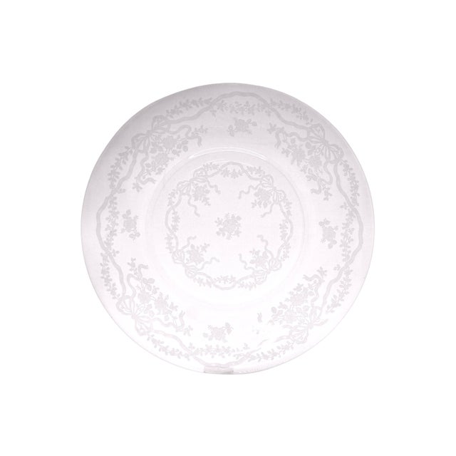 Set of four vintage Fostoria etched Elegant Glass seven inch dessert salad plates in the Romance pattern (1942-1971)....